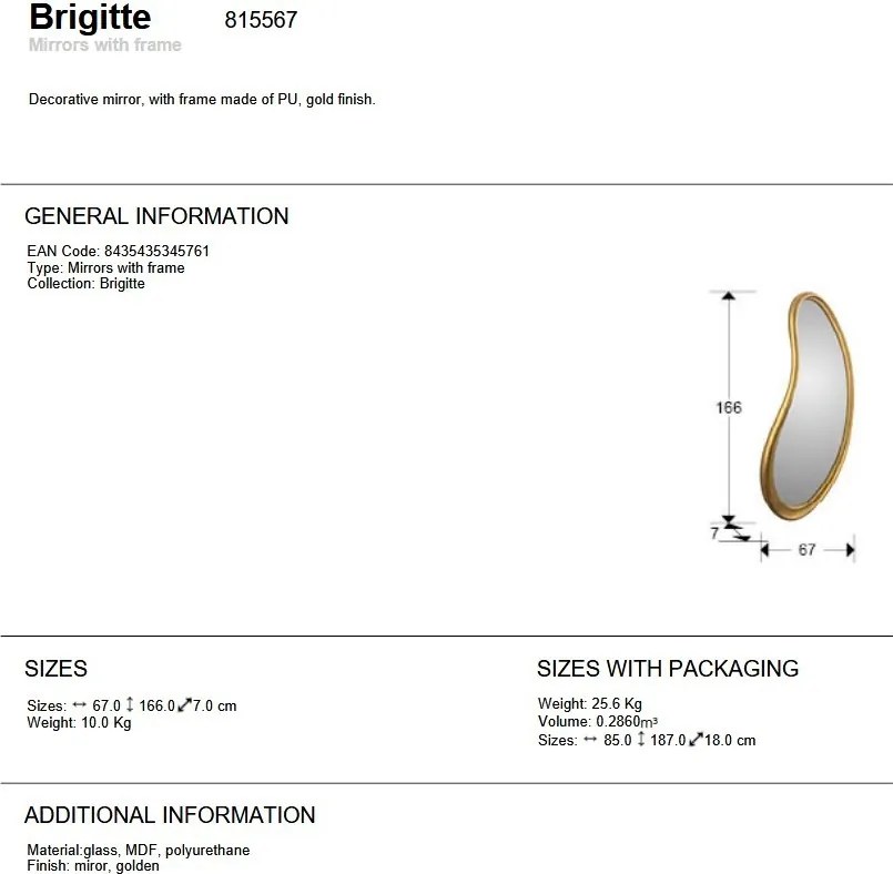 Oglinda de perete decorativa Brigitte auriu