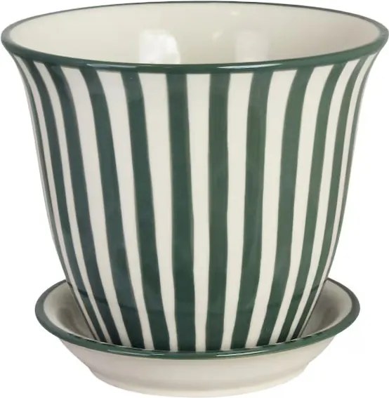 Ghiveci din ceramică pictat manual cu dungi, Ø 19 x H 16 cm, verde închis, „Miriam"
