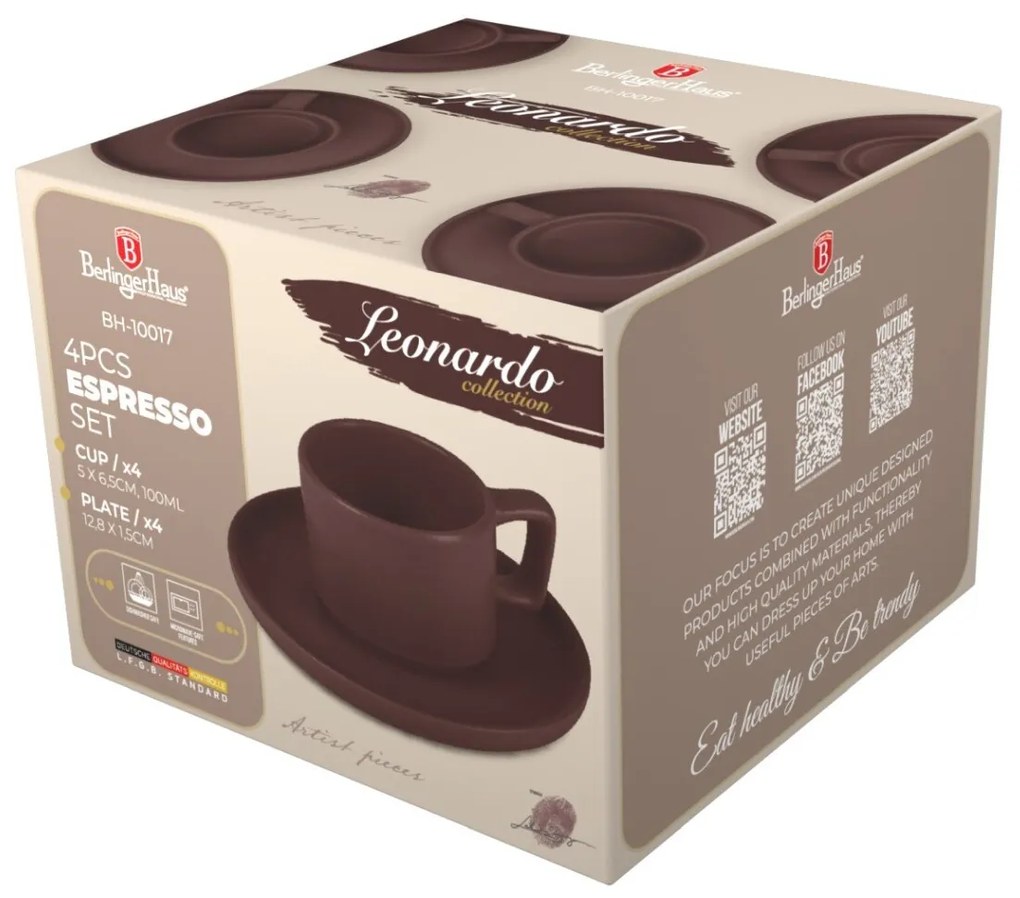 BerlingerHaus Set de căni de espresso cu farfurioară Leonardo 100 ml, 4+4 buc.