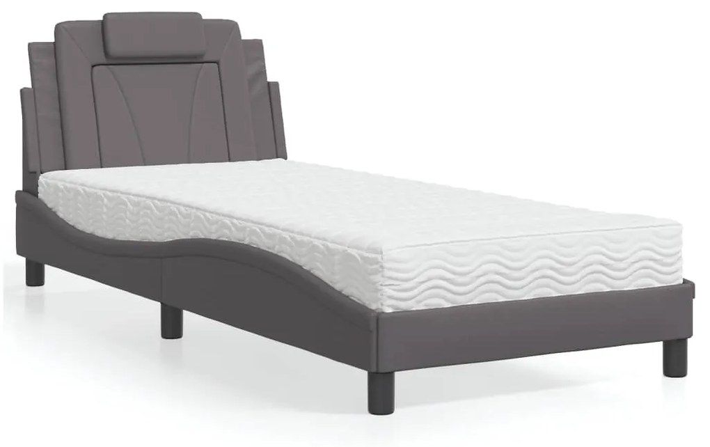 vidaXL Pat cu saltea, gri, 80x200 cm, piele ecologică
