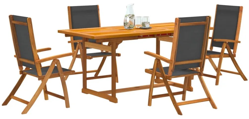 vidaXL Set mobilier de grădină, 5 piese, lemn masiv acacia/textilenă