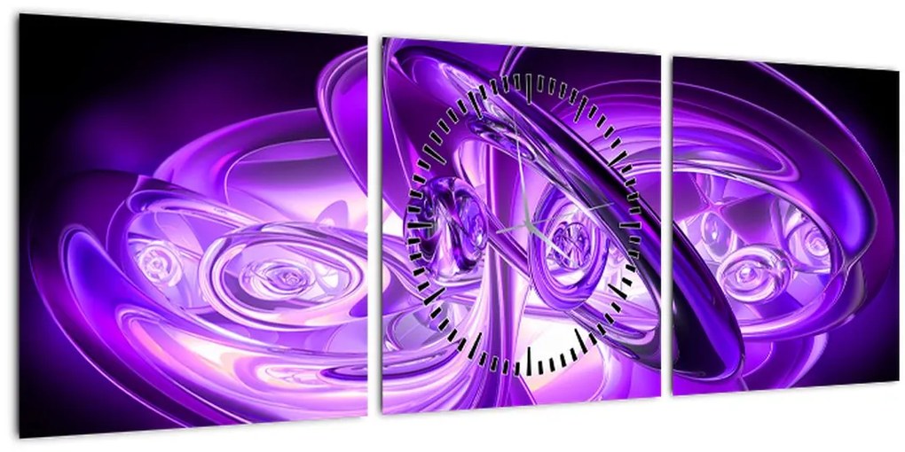 Tabloul fractalilor în violet (cu ceas) (90x30 cm)