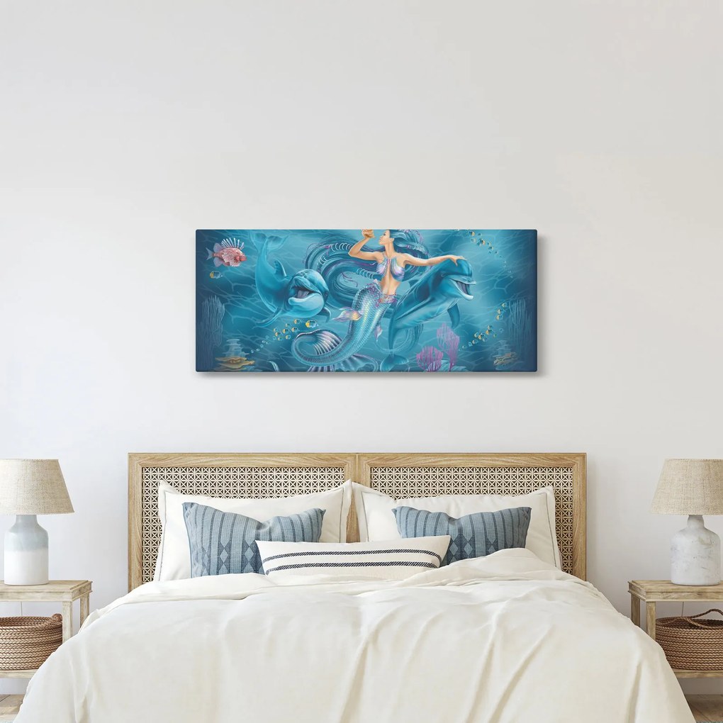 Tablou - Sirenă cu delfini (120x50 cm)