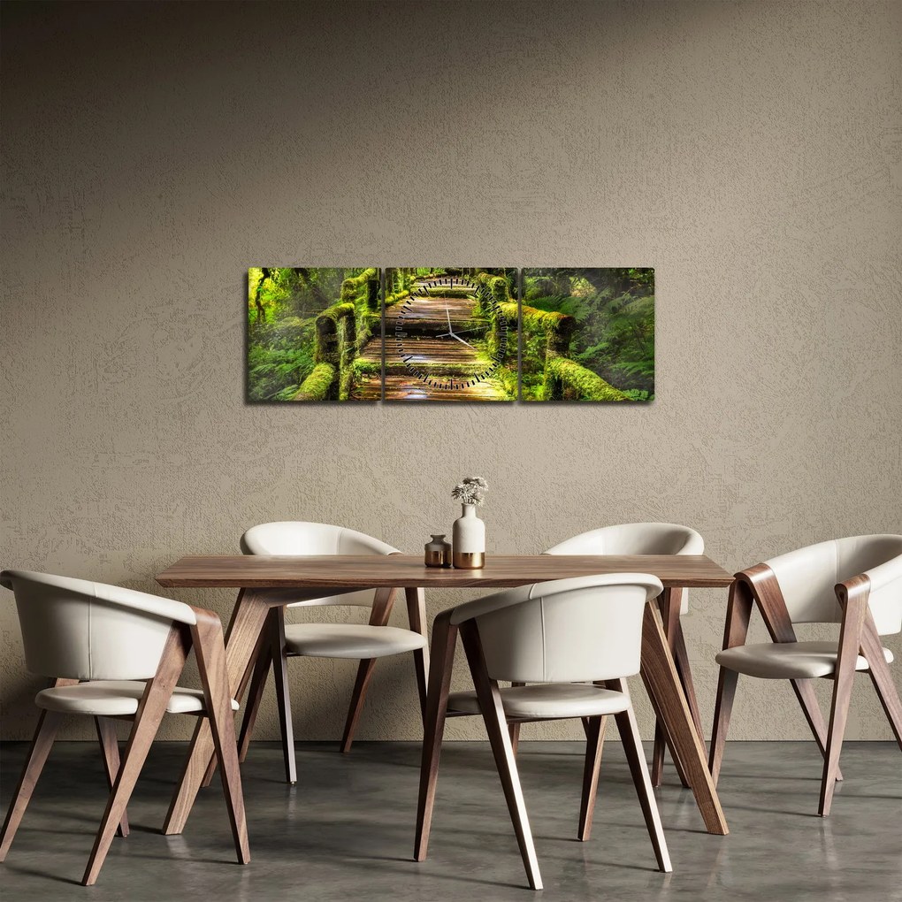 Tablou cu scări într-o pădure tropicală (cu ceas) (90x30 cm)