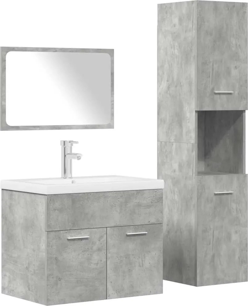 vidaXL Set mobilier de baie, 4 piese, gri beton, lemn compozit