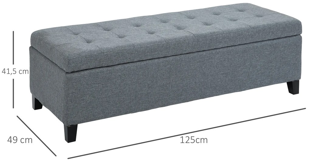 HOMCOM Bancă cu Stocare, Otomană, Bancă de Hol, Împăturire cu Nasturi, 125,1 cm x 48,9 cm x 41,3 cm, Gri | Aosom Romania