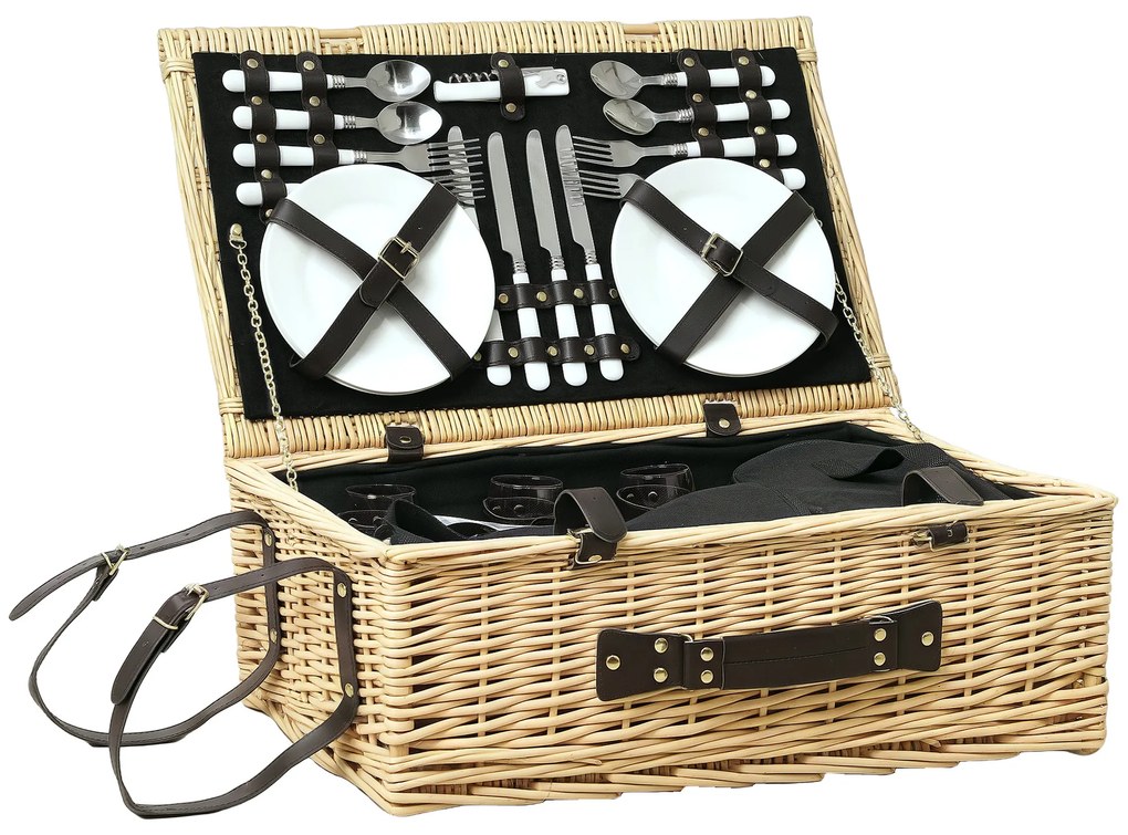 Outsunny Coș de Picnic pentru 4 Persoane cu Zonă Frigorifică și Accesorii 54x34x20 cm | Aosom Romania