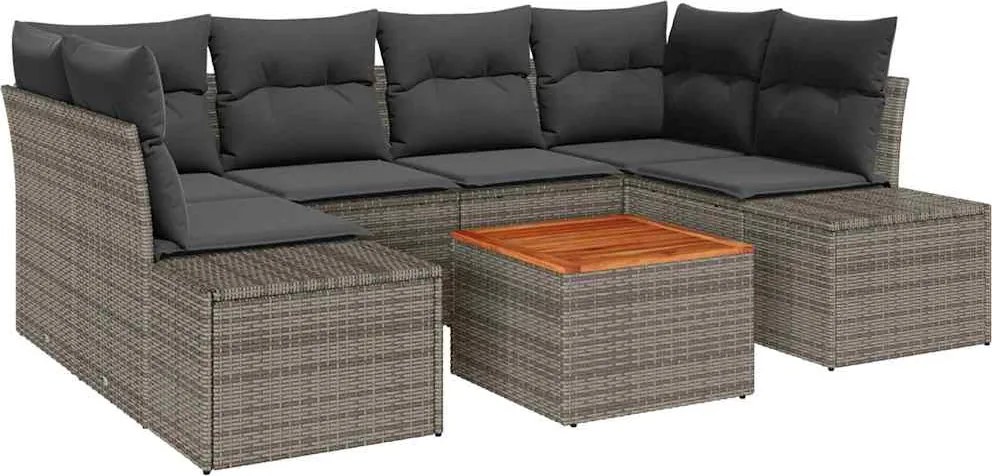 vidaXL Set de canapele pentru grădină cu pernă 7 pcs Gri poliratan