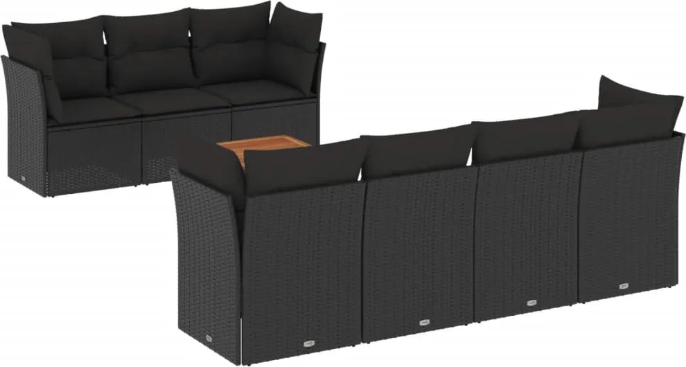 vidaXL Set mobilier de grădină cu perne, 8 piese, negru, poliratan