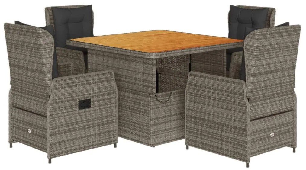 3262770 vidaXL Set mobilier de grădină cu perne, 5 piese, gri, poliratan