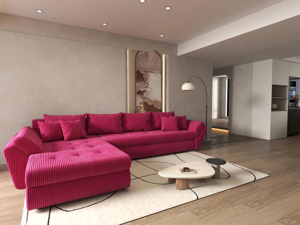 Colțar extensibil dumonde cu ladă de depozitare si sezut confortabil din spuma high-density, Loana XL Zoom Rosu 335x185 cm