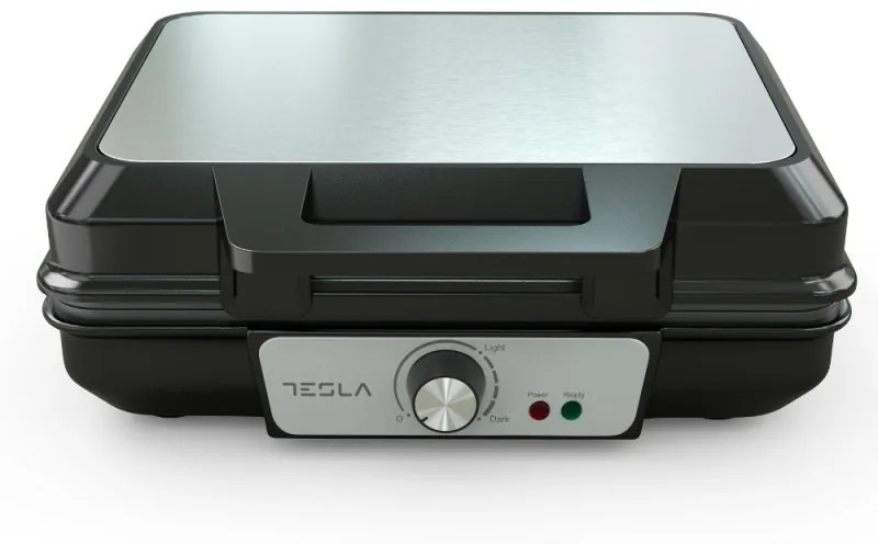Aparat pentru vafe/grofe Tesla WM200BX, 1000W, 2 vafe, Placi cu acoperire antiaderenta, 140-220°C, Argintiu/Negru