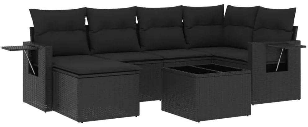 3252802 vidaXL Set canapele de grădină cu perne, 7 piese, negru, poliratan
