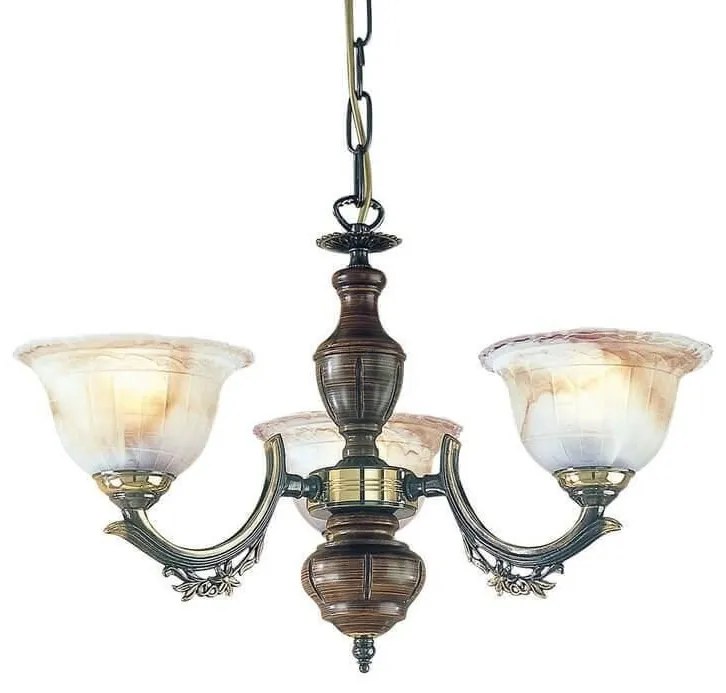 Candelabru rustic cu 3 brate design italian din alama cu lemn 2801
