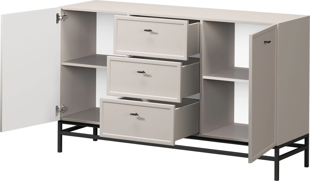 Comodă Lorini 150 cm cu sertare - cașmir / mânere negre T-bar / cadru