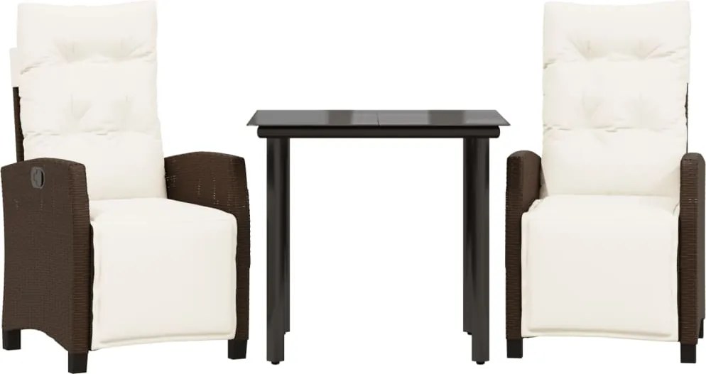 vidaXL Set mobilier de grădină cu perne, 3 piese, maro, poliratan