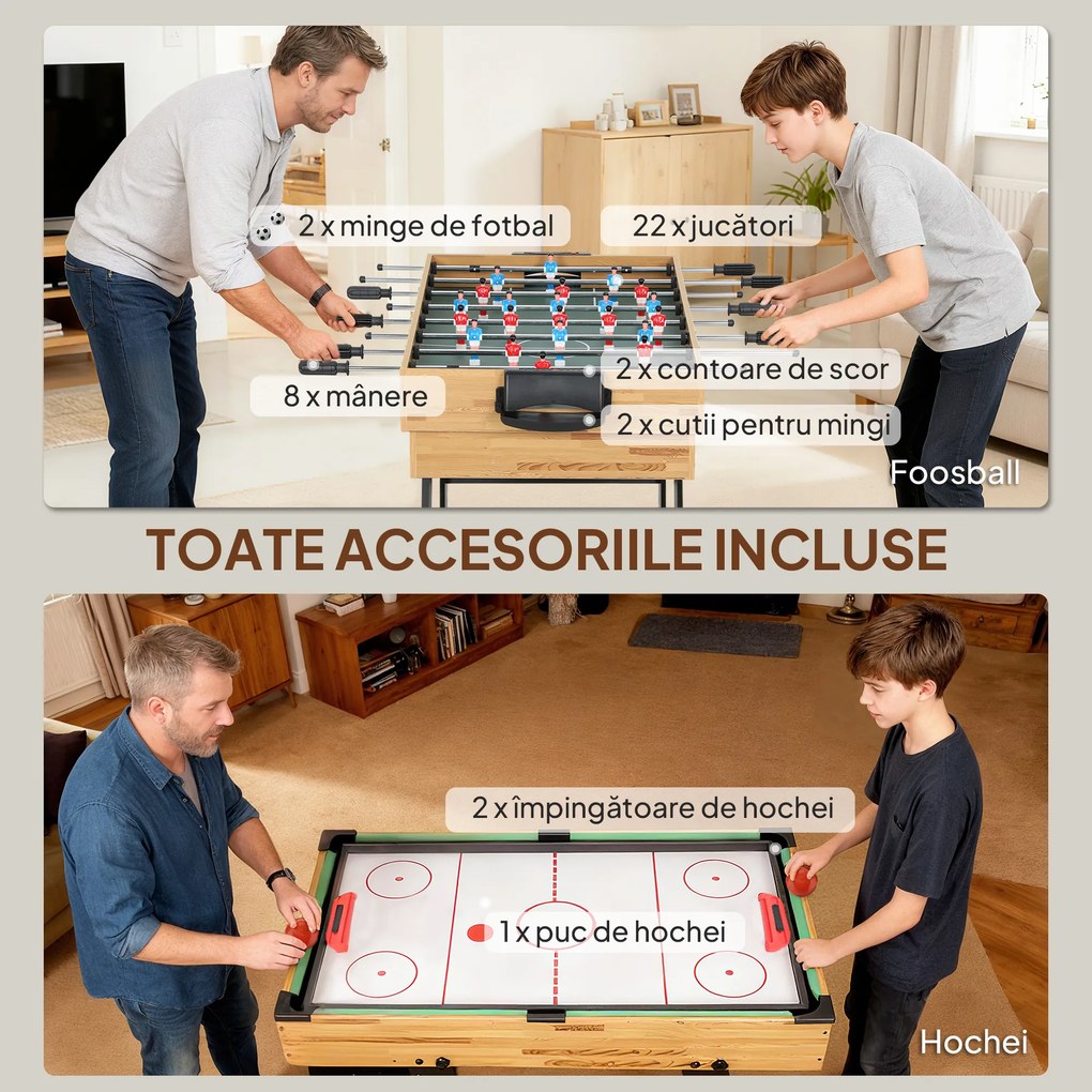 SPORTNOW Masă de Jocuri 13 în 1 Pliabilă cu Fotbal de Masă, Ping Pong, Hockey, Biliard, Șah și Altele, Nuc | Aosom Romania
