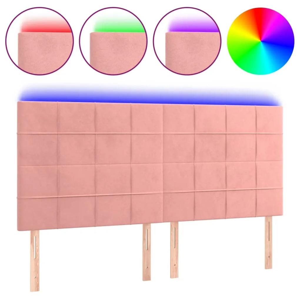 Tablie de pat cu LED, roz, 180x5x118 128 cm, catifea 1, Roz, 180 x 5 x 118 128 cm