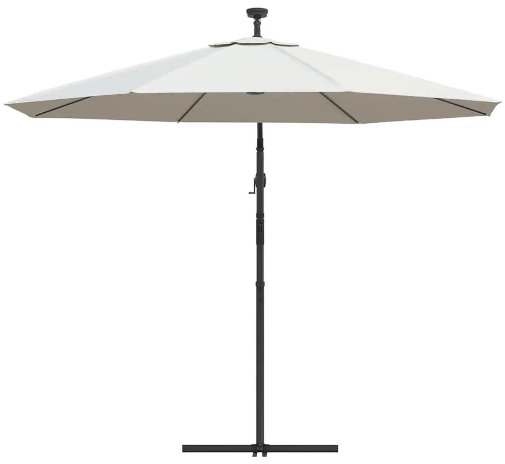 Umbrela soare suspendata, iluminare LED, stalp metalic 300 cm Nisip, 300 cm