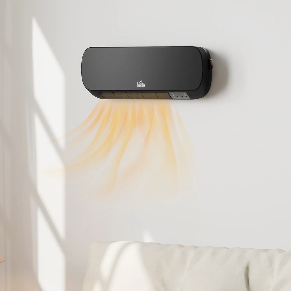 HOMCOM Aerotermă Electrică de Perete cu Telecomandă și Timer 12h, Negru | Aosom Romania