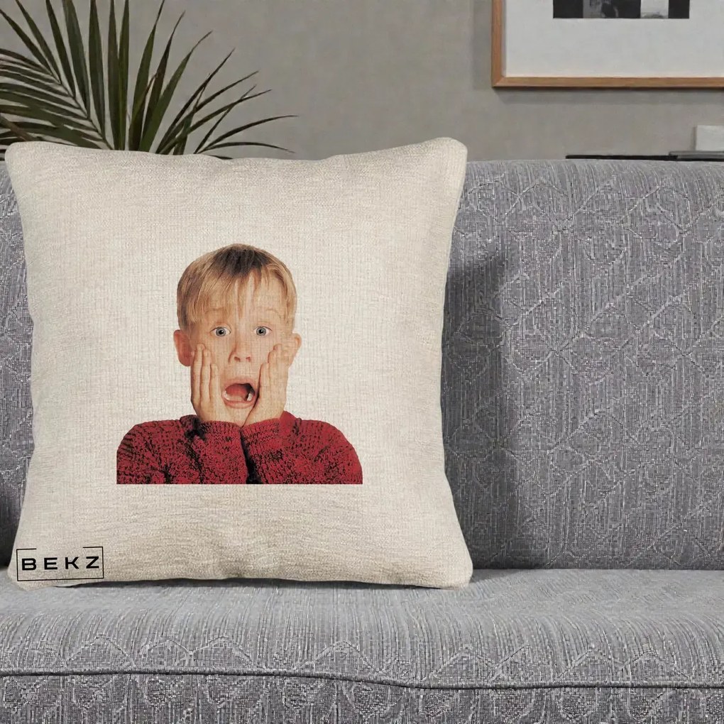 Perna Decorativa Kevin Singur Acasa, 40x40 cm, Bej Canapea, Husa Detasabila, Perna Inclusa, BEKZ®