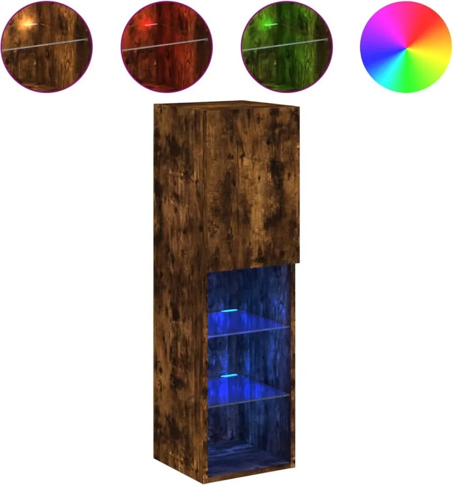 vidaXL Comodă TV cu lumini LED, stejar fumuriu, 30,5x30x102 cm
