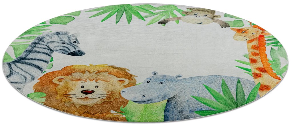 BAMBINO 54090 rotund covor lavabil Animale, Africa pentru copii anti-alunecare - alb / verde