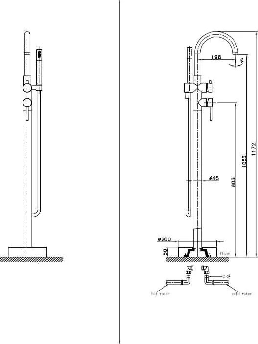 Baterie cada freestanding din alama sanitara, crom lucios, cu set dus 117,2 cm, LaVita Verdi Crom