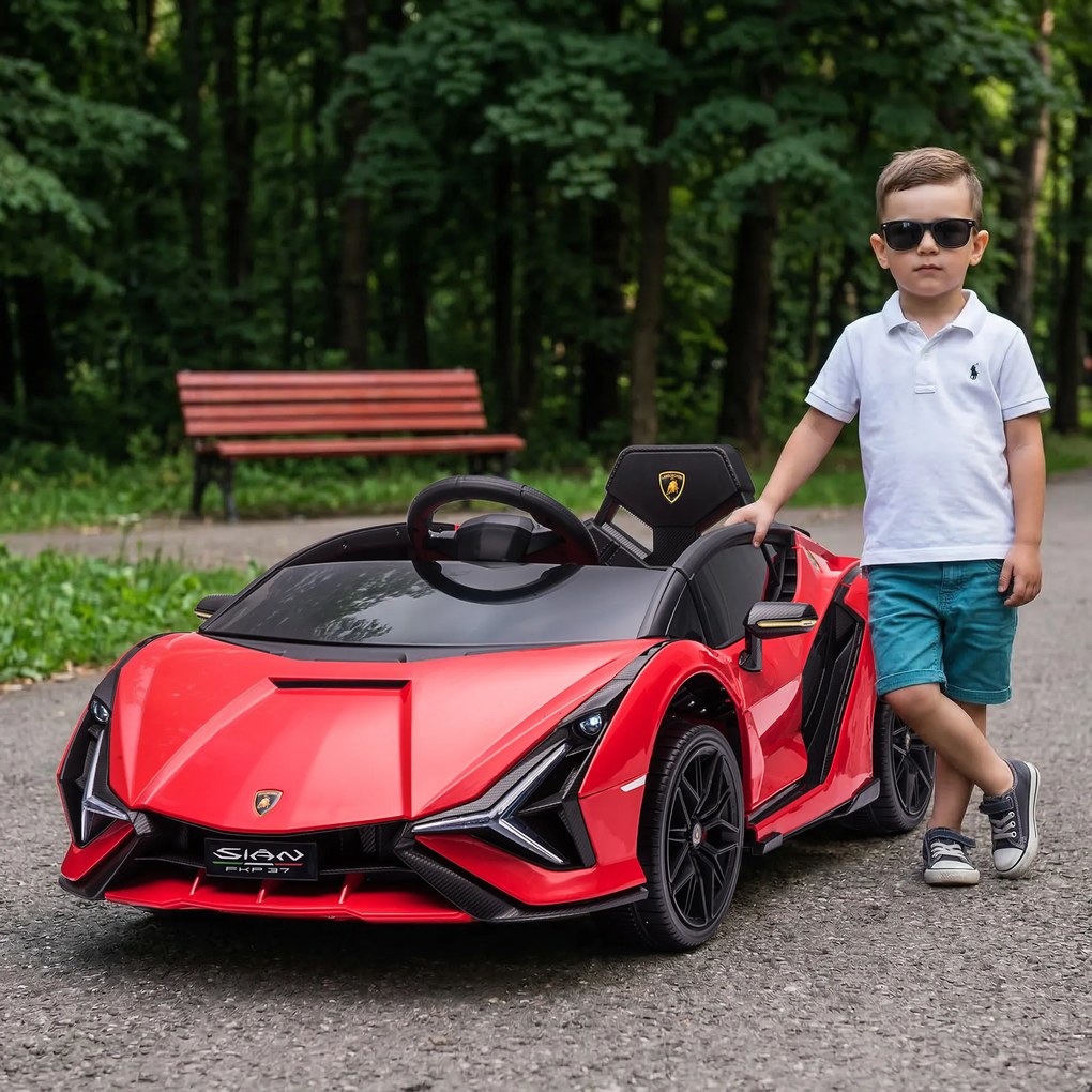 Masina electrica HOMCOM pentru copii 12V Lamborghini, telecomanda, viteza 3-8 km/h, 108x62x40cm, Rosie | Aosom Romania