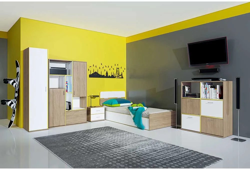 COMODA DORIA,97X42.5X110 CM,4 USI,CULOARE SONOMA/ALB,PAL