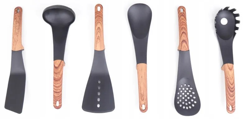 Set de aparate de bucătărie cu livrare Royalty Line RL-U03, 7 piese, polipropilenă, până la 210C, fără PFOA, negru