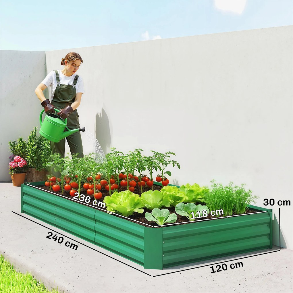 Outsunny Jardiniere de exterior, cadru galvanizat pentru cultivare cu margine de siguranță și fund deschis 240 x 120 x 30 cm verde | Aosom Romania