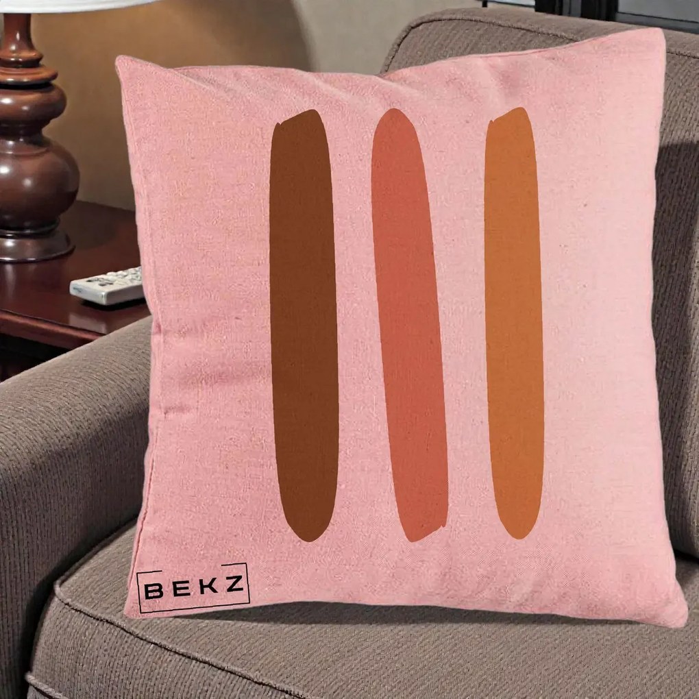 Perna Decorativa Abstract Linii Terracotta, 40x40 cm, Roz, Husa Detasabila, Perna Inclusa, BEKZ®