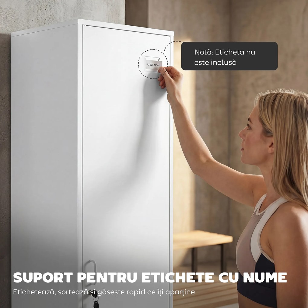 HOMCOM Dulap Metalic Slim cu Ușă Blocabilă și Suport pentru Etichete, Dulap Multi-Funcțional cu Bară pentru Haine, Rafturi, pentru Casă sau Birou, 40x40x179 cm, Alb | Aosom Romania