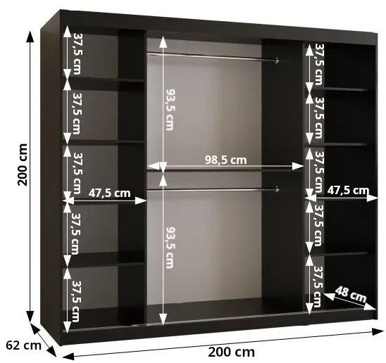 Dulap de haine 200 cm Boomer 2 (Negru) (cu iluminat). 1126268