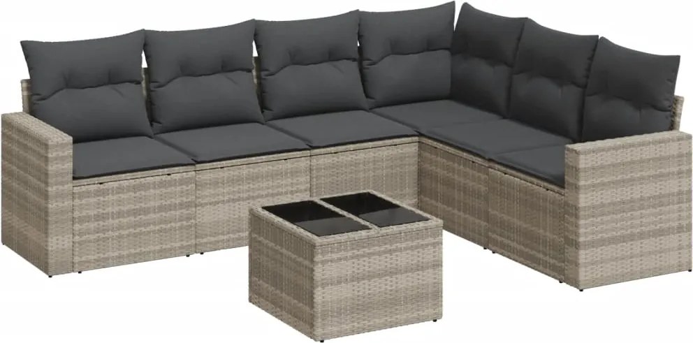 vidaXL Set canapele de grădină cu perne, 7piese gri deschis poliratan