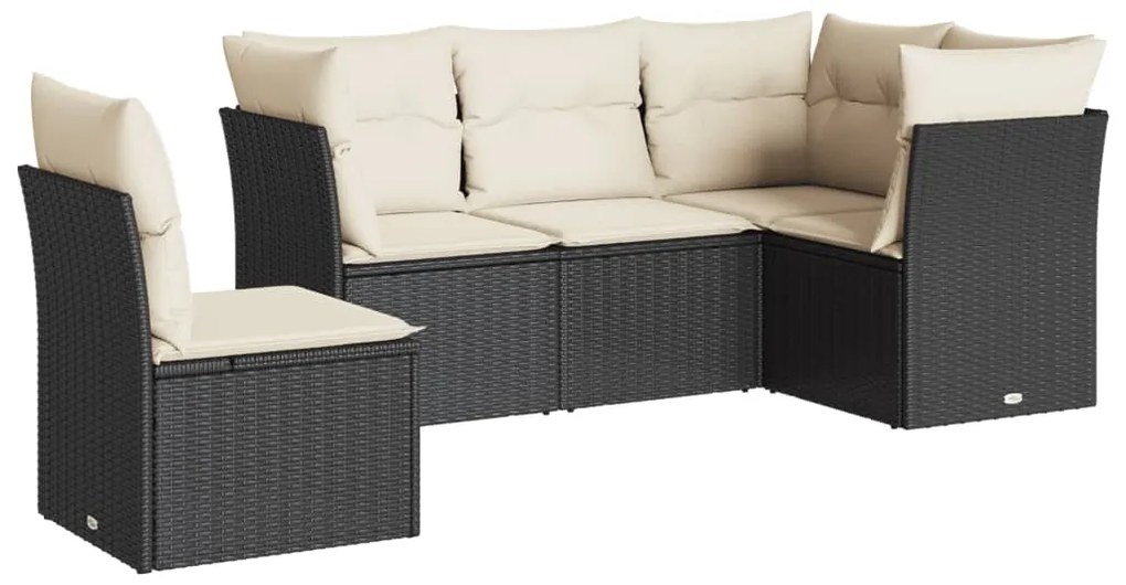 3217636 vidaXL Set mobilier de grădină cu perne, 5 piese, negru, poliratan