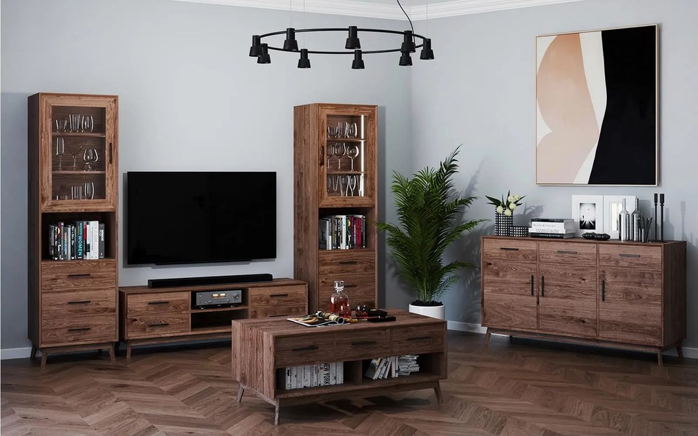 Comodă lemn masiv Timeless 3 Sertare 3 Uși Whisky, 146 × 45 × 85 cm