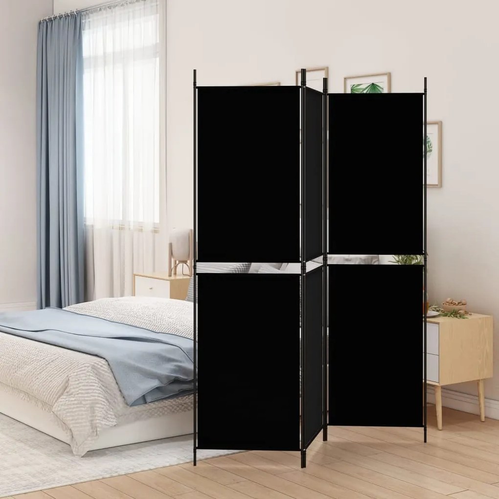 350213 vidaXL Paravan de cameră cu 3 panouri, negru, 150 x 180 cm, textil