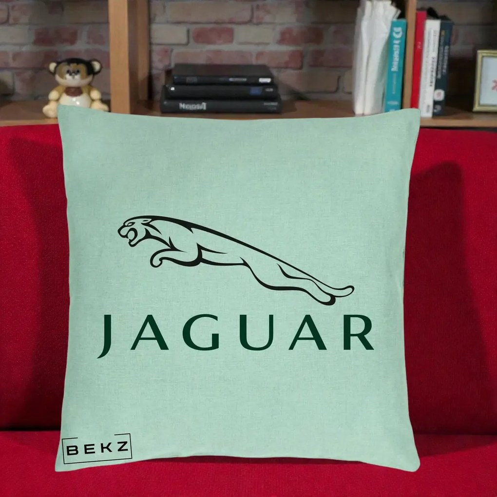 Perna Personalizata cu emblema Jaguar, 40x40 cm, Verde Menta, Husa Detasabila, Perna Inclusa, BEKZ®
