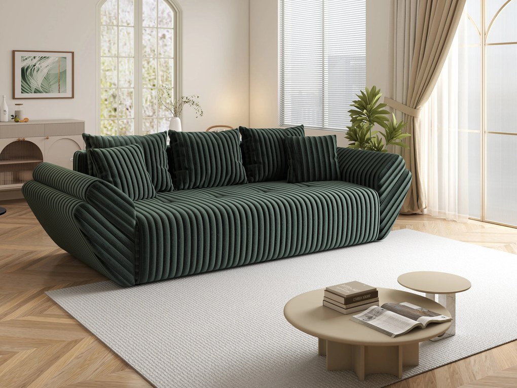 Canapea extensibilă dumonde cu ladă de depozitare si sezut confortabil din spuma high-density, Berlin Ambience Green 250x100 cm