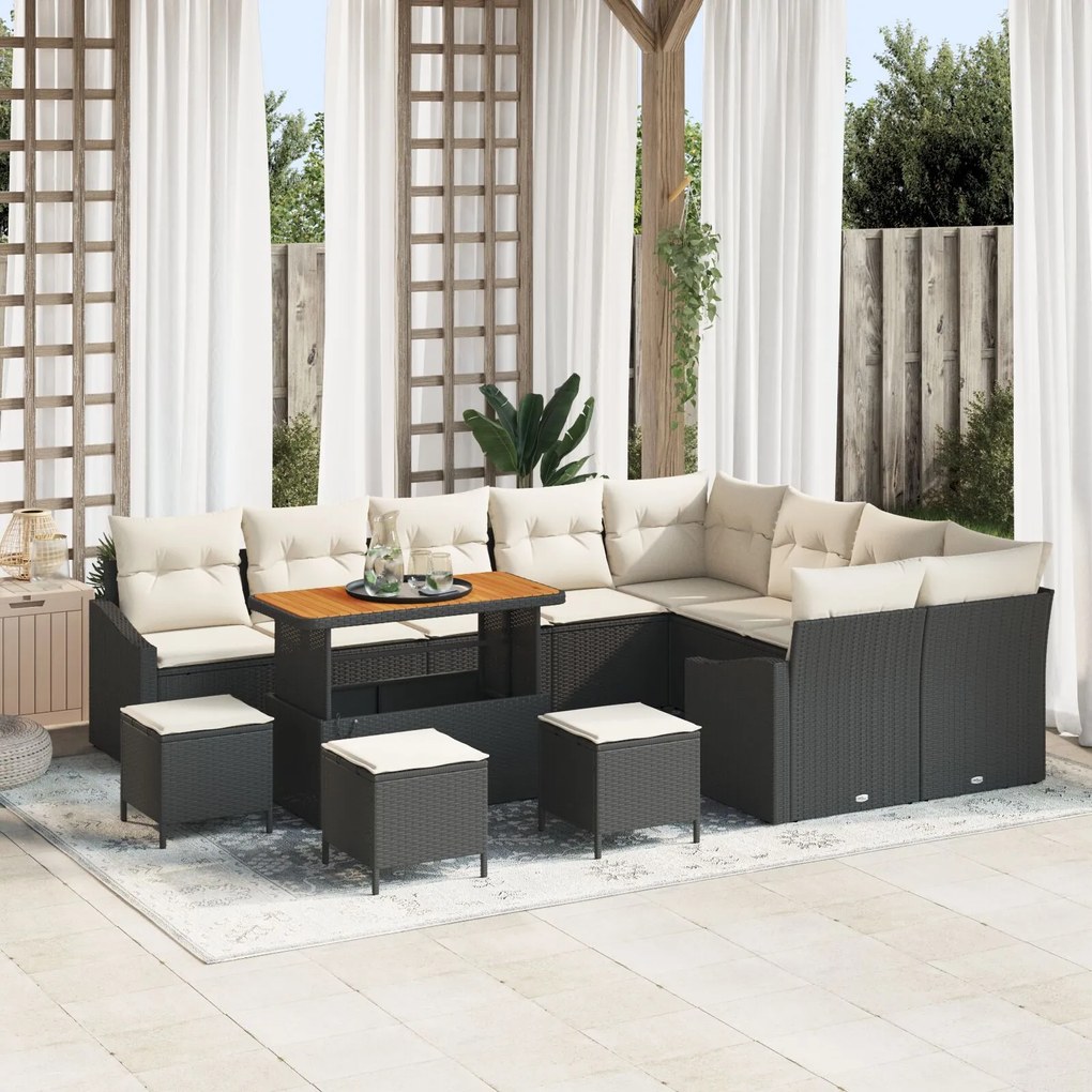Set de canapele de grădină vidaXL cu 12 piese și perne negre din rattan sintetic