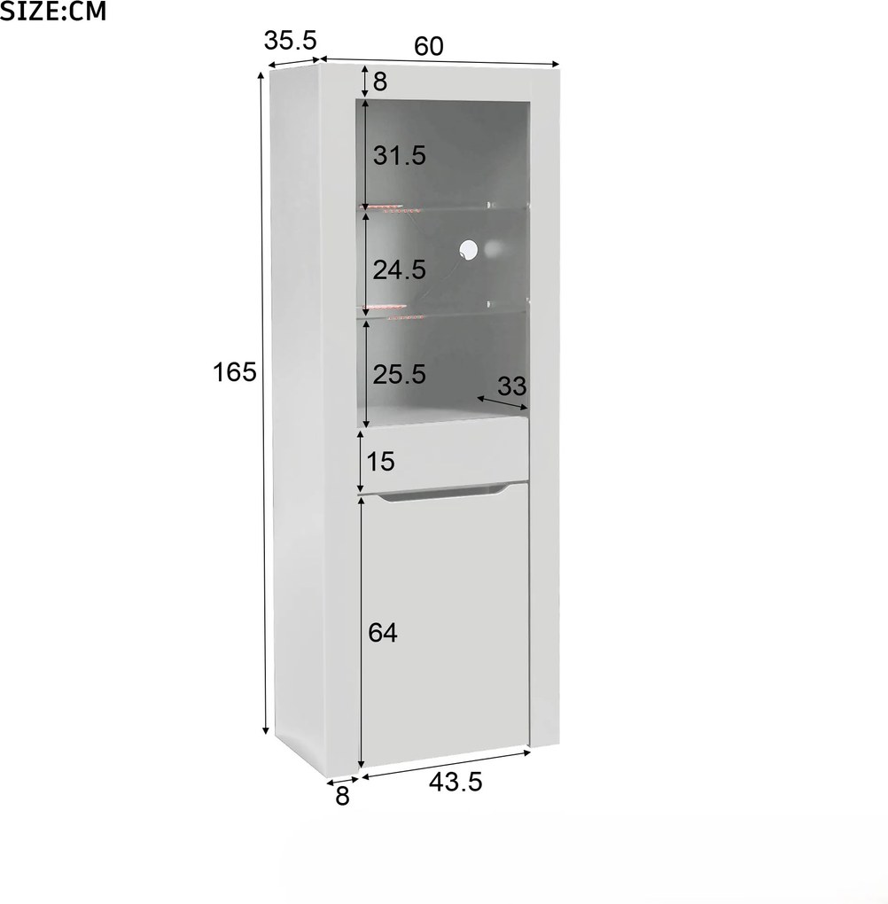 Comodă Modernă cu Lumini LED și Rafturi, Ideală pentru Bucătărie, Living și Birou, 60x35,5x165 cm, Albă