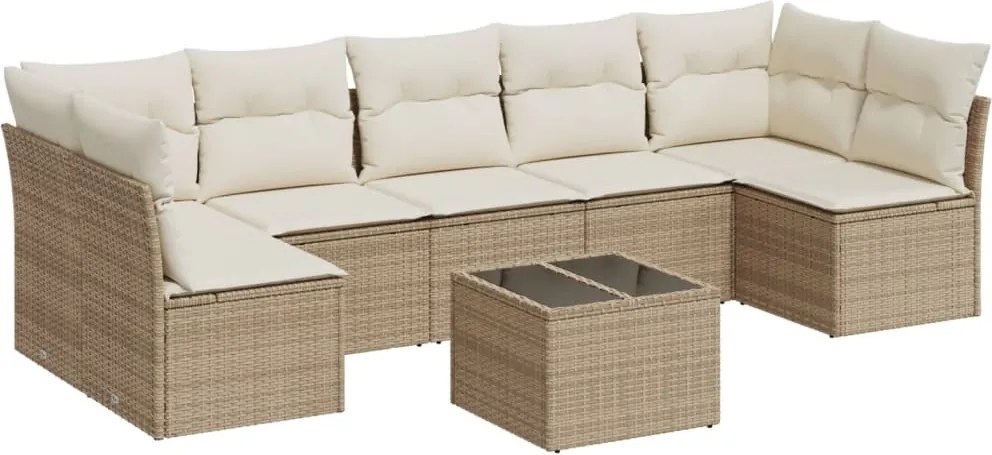 vidaXL Set canapele de grădină, 8 piese, cu perne, bej, poliratan