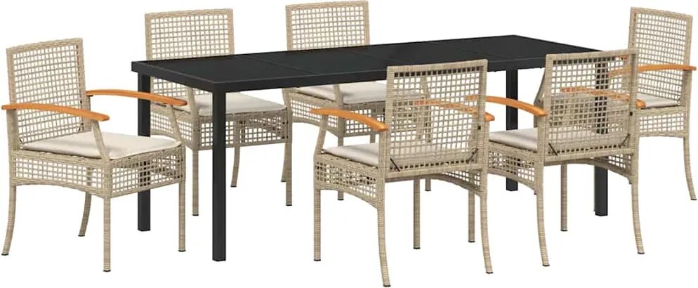 vidaXL Set de masă pentru grădină 7 pcs Bej poliratan