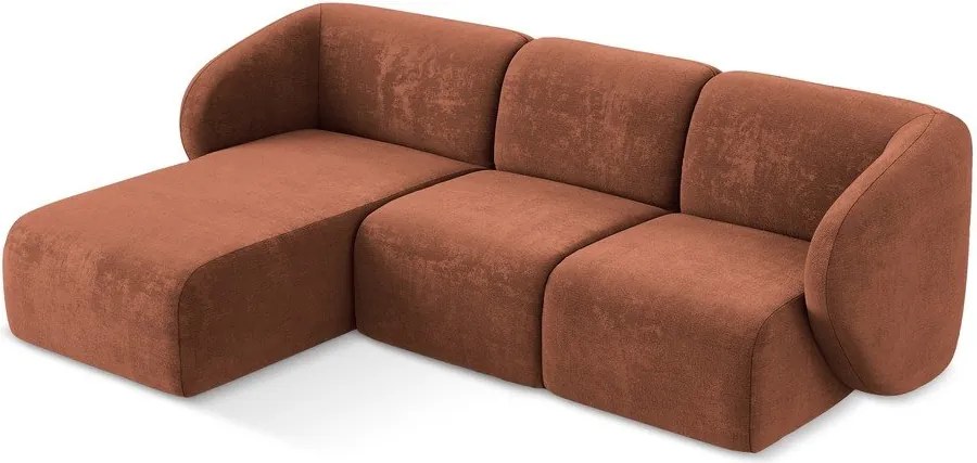 Colțar teracotă cu tapițerie din chenille (cu colț pe partea stângă/cu șezlong) Lani – Makamii