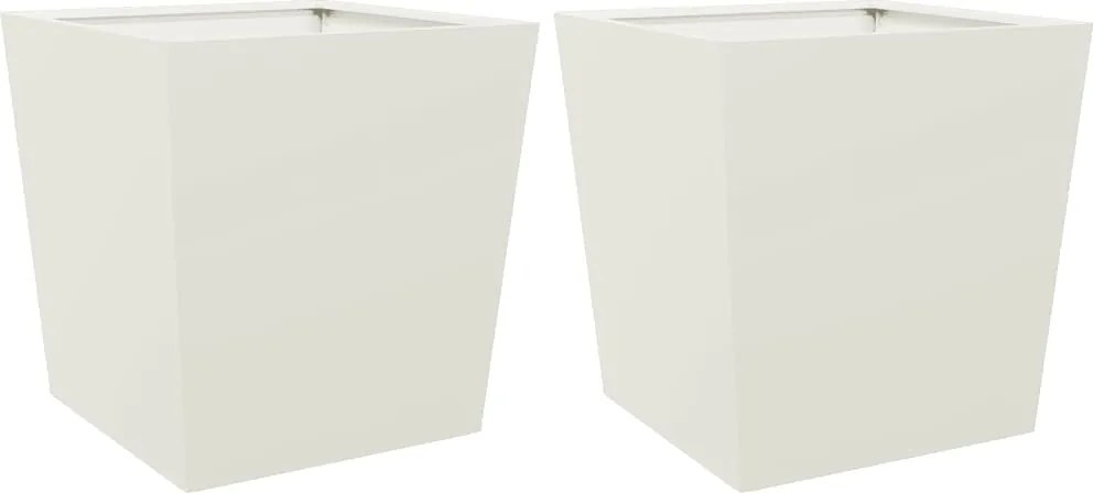 vidaXL Jardiniere grădină, 2 buc., alb, 50x50x50 cm, oțel