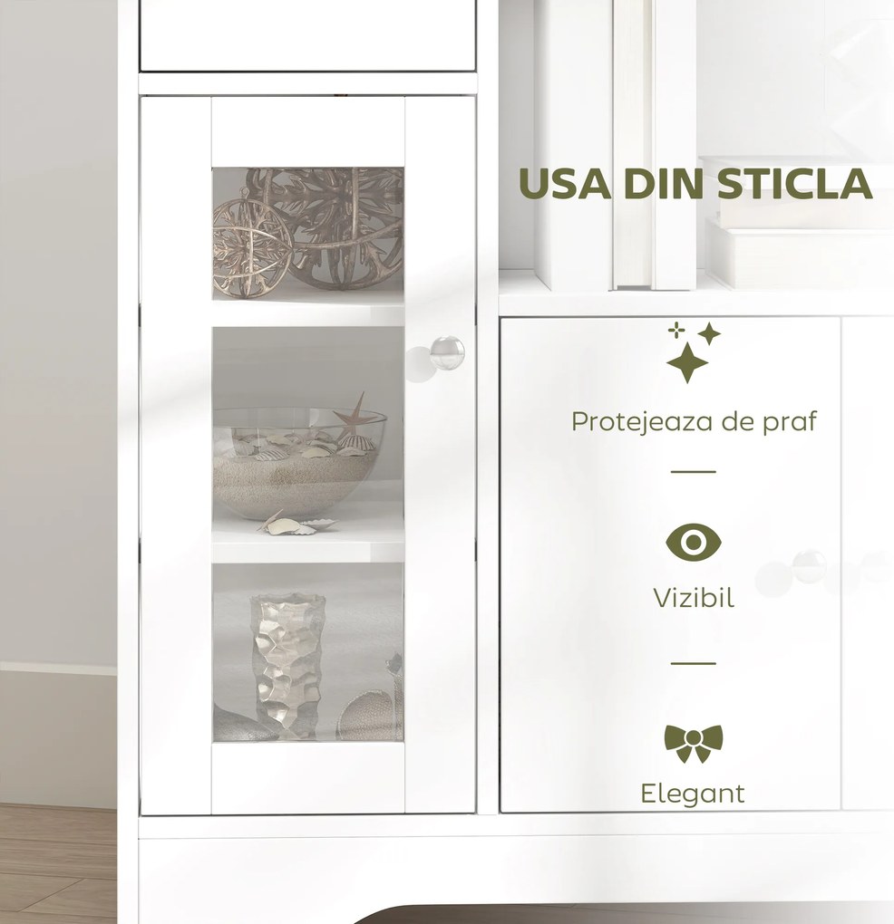 HOMCOM Credență Bufet cu Compartiment Deschis, Sertar, 3 Rafturi și Dulap cu 2 Uși, din Lemn, 80x30x82 cm, Alb | Aosom Romania