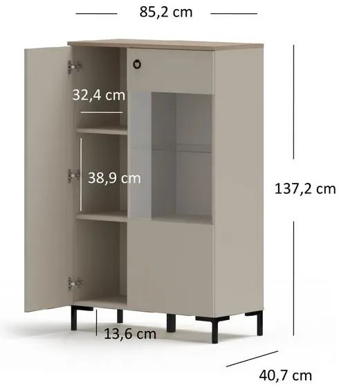 Vitrină Demandaron 2 (taupe + stejar silverjack). 1116816