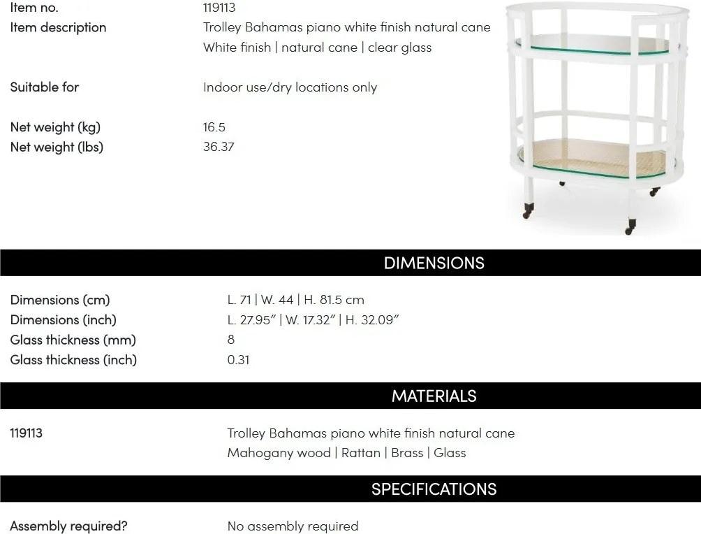 Gheridon LUX, Lemn, Rattan, Bahamas alb